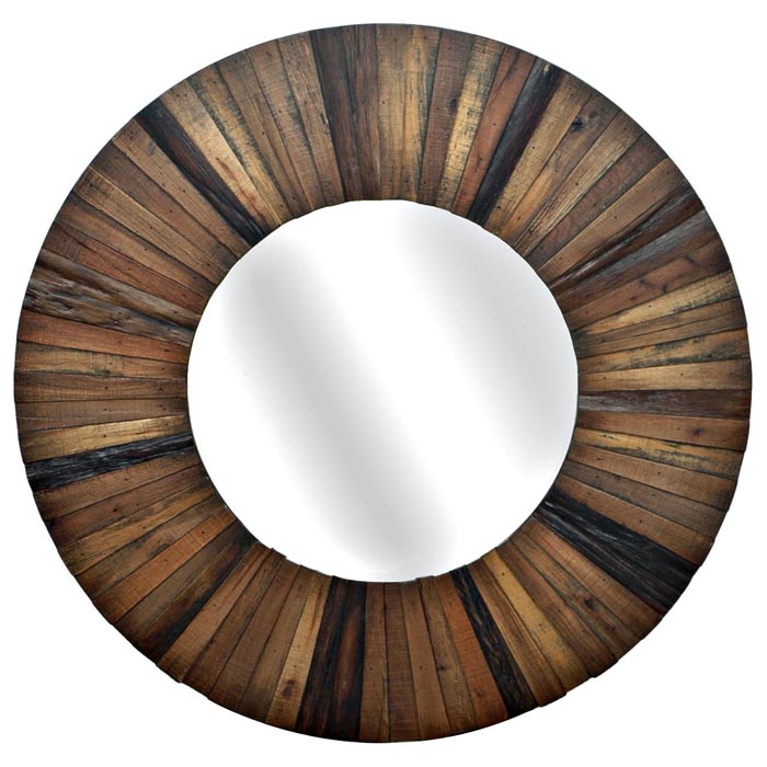Dodge Small Round Mirror with Wood Frame  DCG Stores